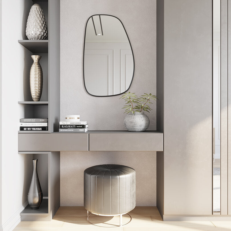 Modern Organik Form Banyo Aynası – Çerçeveli Asimetrik Duvar Aynası | Minimalist Şık Dekor Ayna