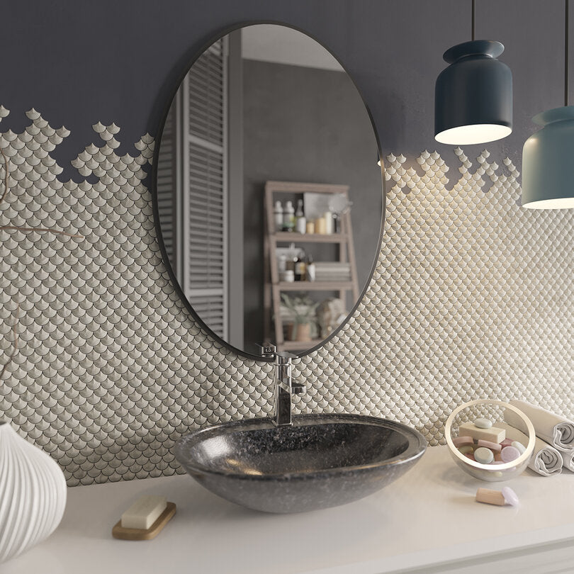 Modern Oval Banyo Aynası – Siyah Çerçeveli Dekoratif Duvar Aynası