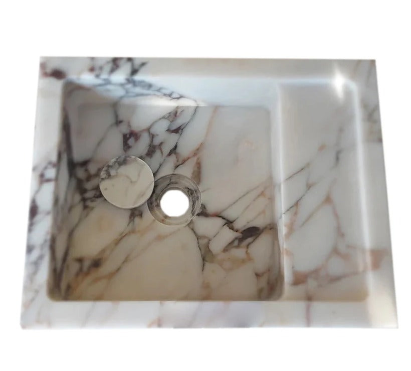 Calacatta Viola Mermer Duvara Monte Lavabo – Özel Üretim Lüks Banyo Lavabosu (36×46×13 cm)