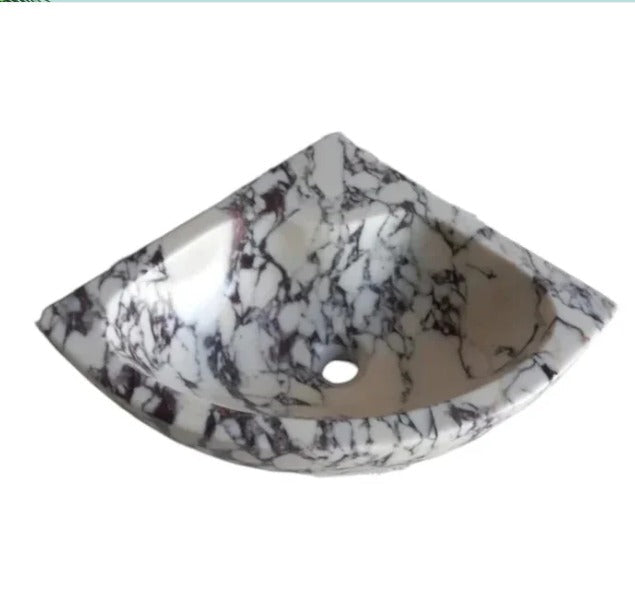 Calacatta Viola Mermer Köşe Lavabo – Duvar Tipi, El Yapımı Lüks Banyo Lavabosu (30 × 30 × 15 cm)