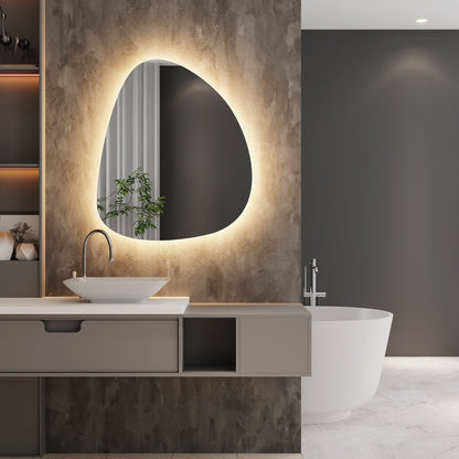 Modern Asimetrik LED Ayna – Organik Şekilli Dekoratif Banyo Aynası, Arka Işıklı Tasarım