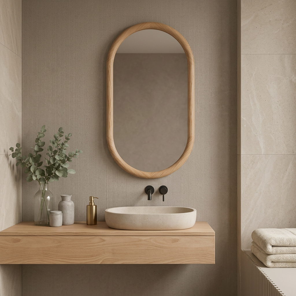 Capsule Beech Wood Frame Mirror | Full Length Oval Bathroom & Entryway Decor