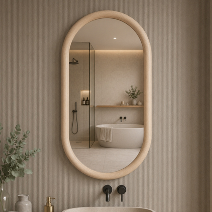 Capsule Beech Wood Frame Mirror | Full Length Oval Bathroom & Entryway Decor