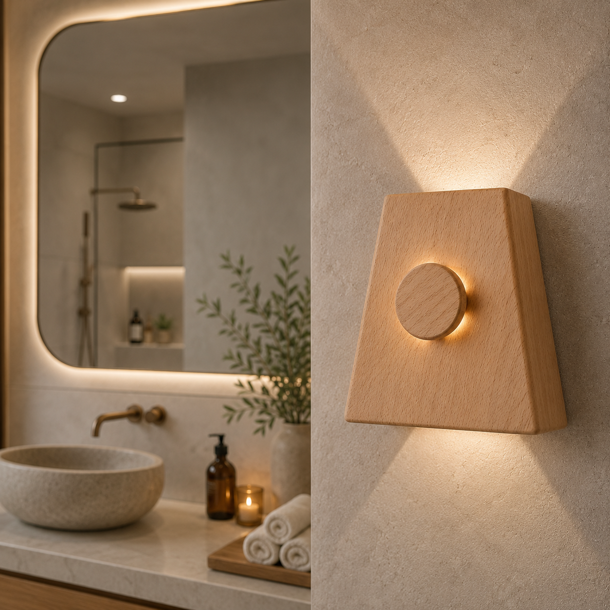 Ahşap Duvar Apliği - El Yapımı Modern LED Duvar Lambası, Yukarı Aşağı Işık Veren Minimalist Ahşap Aydınlatma, Salon, Yatak Odası ve Koridor İçin Dekoratif Aplik
