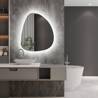 Modern Asimetrik LED Ayna – Organik Şekilli Dekoratif Banyo Aynası, Arka Işıklı Tasarım