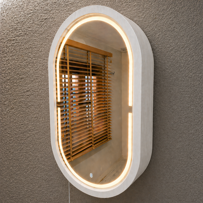 LED Işıklı Dimmable Banyo Aynası Dolaplı – Modern Duvar Tipi Oval Tasarım