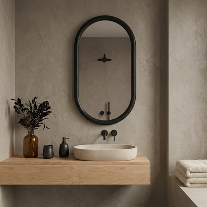 Capsule Beech Wood Frame Mirror | Full Length Oval Bathroom & Entryway Decor