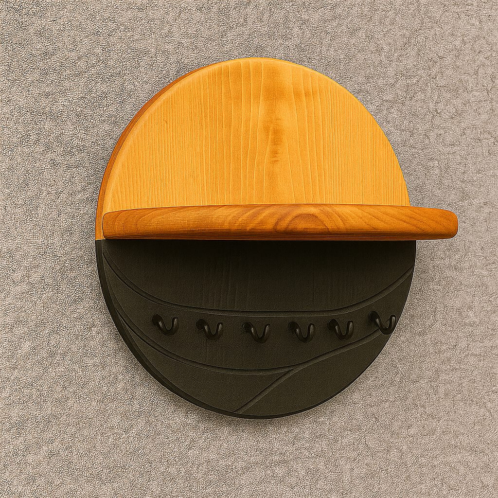 Ahşap Duvar Anahtarlık & Raflı Anahtar Askısı – Dekoratif Yuvarlak Ahşap Keyholder – Özel Ölçü Üretim