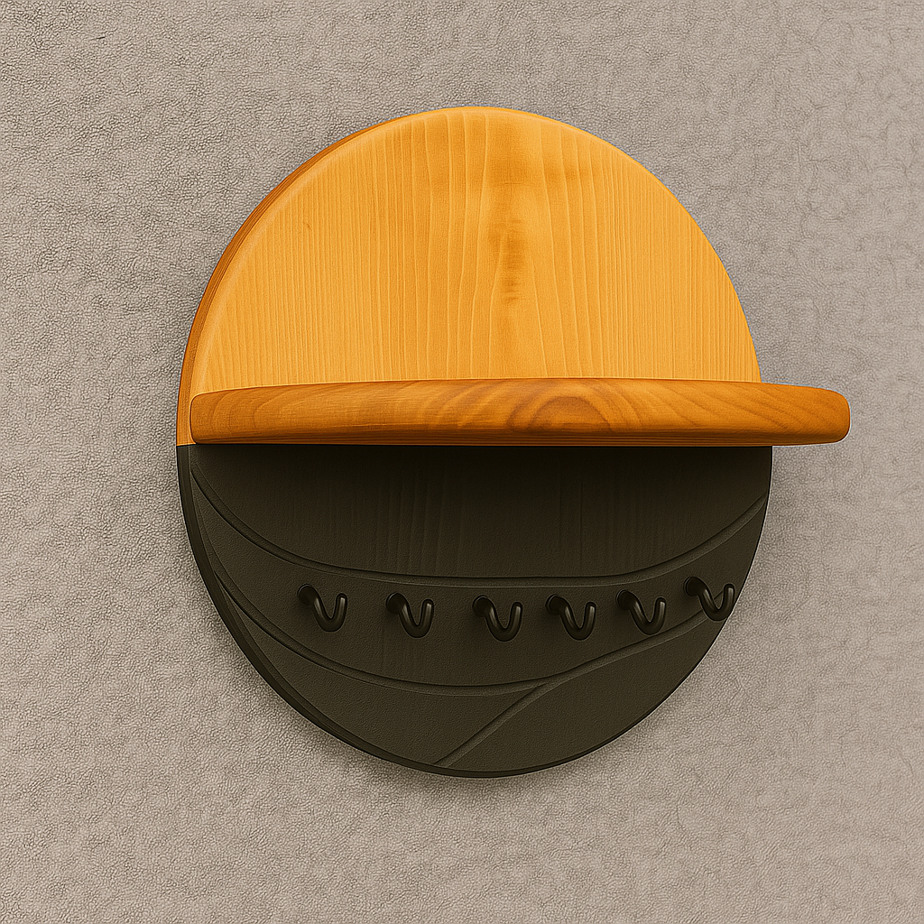 Ahşap Duvar Anahtarlık & Raflı Anahtar Askısı – Dekoratif Yuvarlak Ahşap Keyholder – Özel Ölçü Üretim