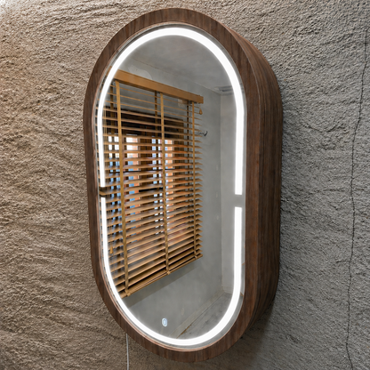 LED Işıklı Dimmable Banyo Aynası Dolaplı – Modern Duvar Tipi Oval Tasarım