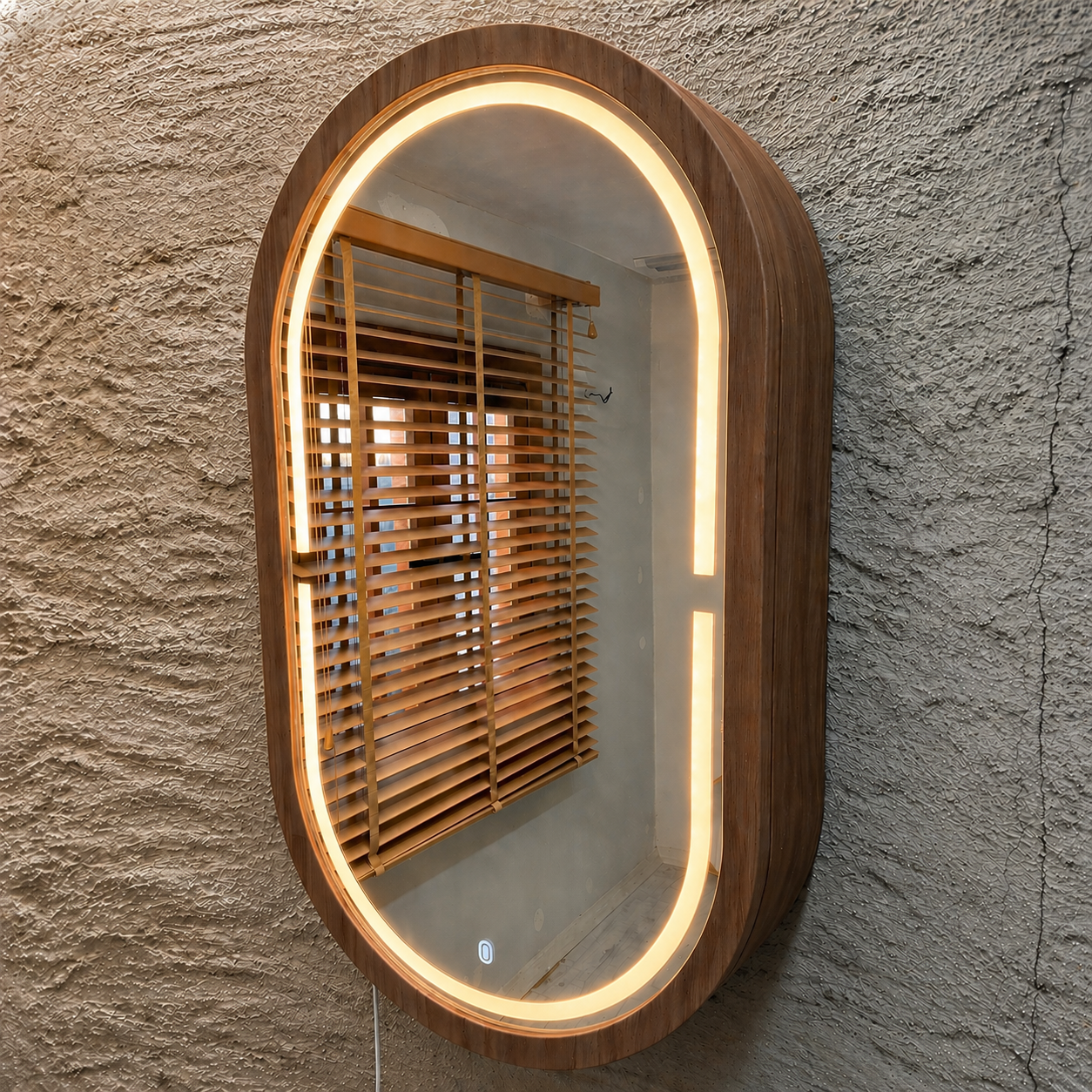 LED Işıklı Dimmable Banyo Aynası Dolaplı – Modern Duvar Tipi Oval Tasarım