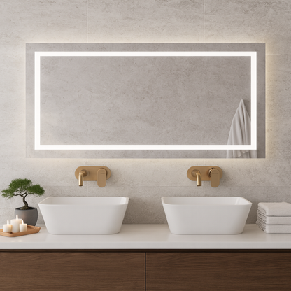 Büyük LED Işıklı Dikdörtgen Banyo Aynası – Modern Çerçevesiz Tasarım, Touch ve Duvar Anahtarlı