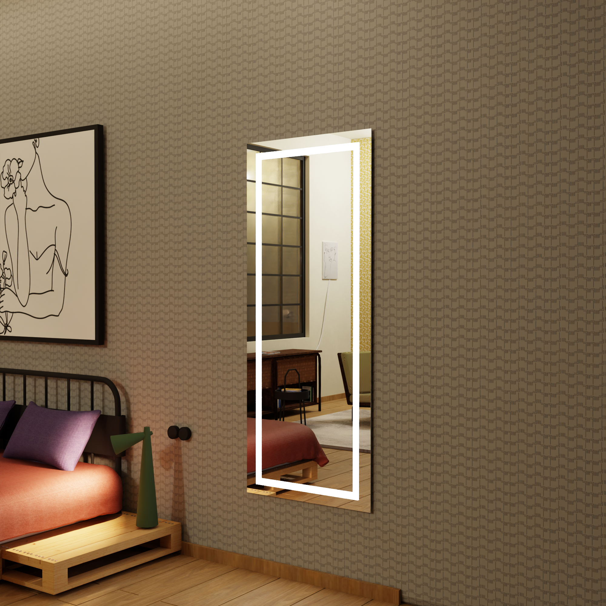 Büyük LED Işıklı Dikdörtgen Banyo Aynası – Modern Çerçevesiz Tasarım, Touch ve Duvar Anahtarlı