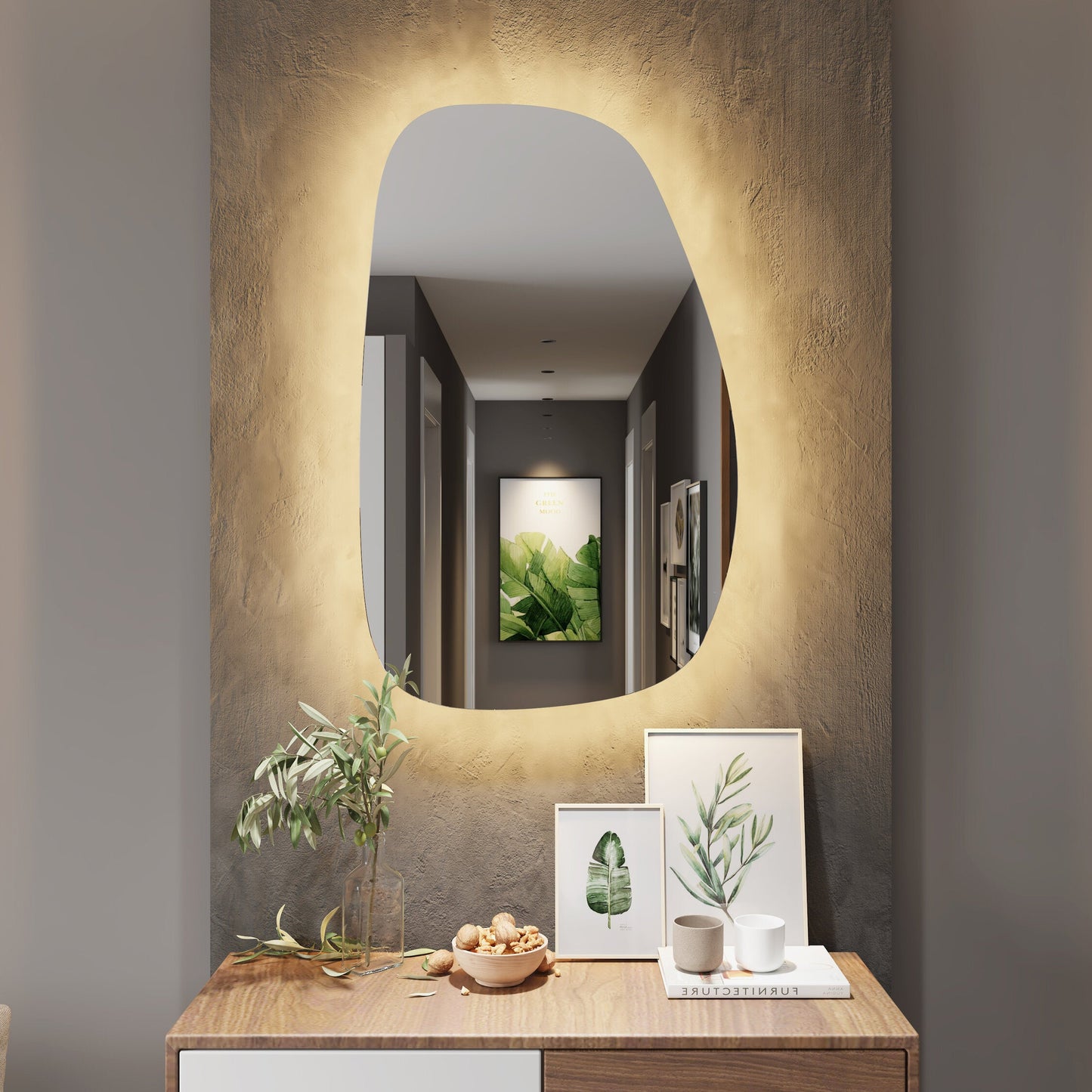 Asimetrik LED Ayna – Modern Dekoratif Organik Şekilli Duvar Aynası | Banyo & Salon için Tasarım Ayna