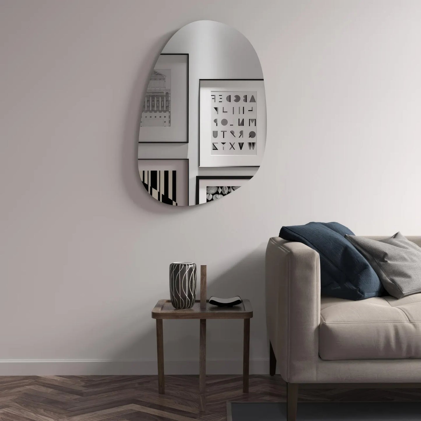 Modern Organik Form İrregular Duvar Aynası – Dekoratif Şekilli Ayna, Banyo ve Salon İçin Tasarım Ayna