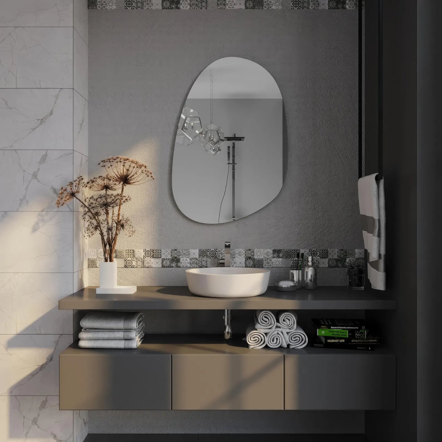 Modern Organik Form İrregular Duvar Aynası – Dekoratif Şekilli Ayna, Banyo ve Salon İçin Tasarım Ayna