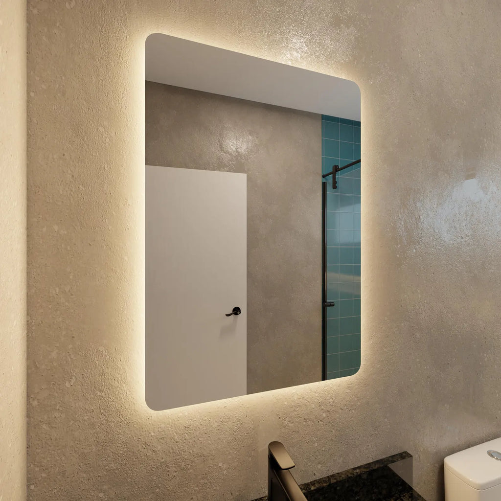 Köşeleri Oval LED Banyo Aynası – Modern Çerçevesiz Işıklı Ayna | Sıcak/Soğuk LED