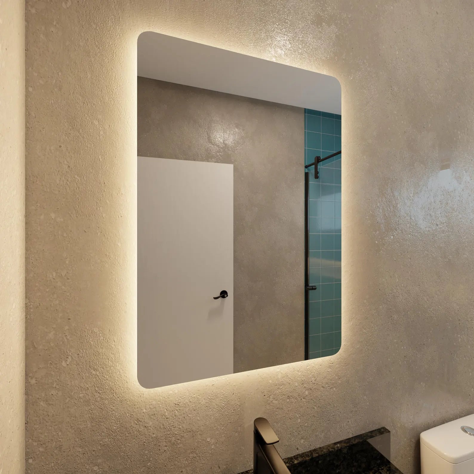 Köşeleri Oval LED Banyo Aynası – Modern Çerçevesiz Işıklı Ayna | Sıcak/Soğuk LED