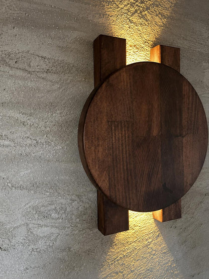 Ahşap Duvar Apliği, Modern LED Dekoratif Aydınlatma, Yuvarlak Ahşap Duvar Lambası