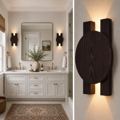 Ahşap Duvar Apliği, Modern LED Dekoratif Aydınlatma, Yuvarlak Ahşap Duvar Lambası