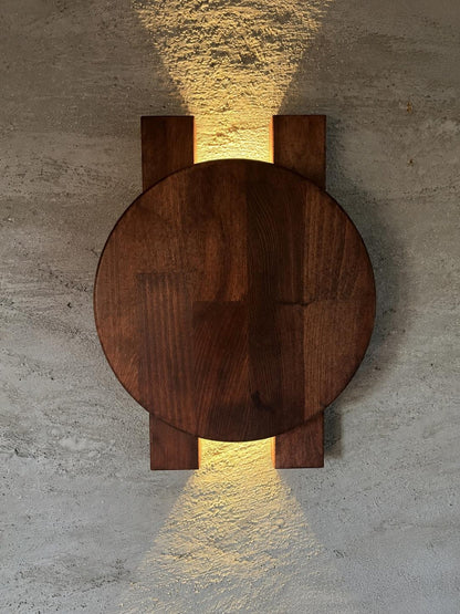 Ahşap Duvar Apliği, Modern LED Dekoratif Aydınlatma, Yuvarlak Ahşap Duvar Lambası