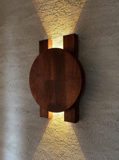 Ahşap Duvar Apliği, Modern LED Dekoratif Aydınlatma, Yuvarlak Ahşap Duvar Lambası