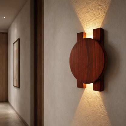 Ahşap Duvar Apliği, Modern LED Dekoratif Aydınlatma, Yuvarlak Ahşap Duvar Lambası