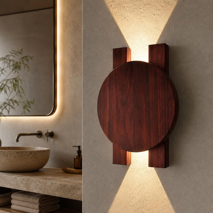 Ahşap Duvar Apliği, Modern LED Dekoratif Aydınlatma, Yuvarlak Ahşap Duvar Lambası