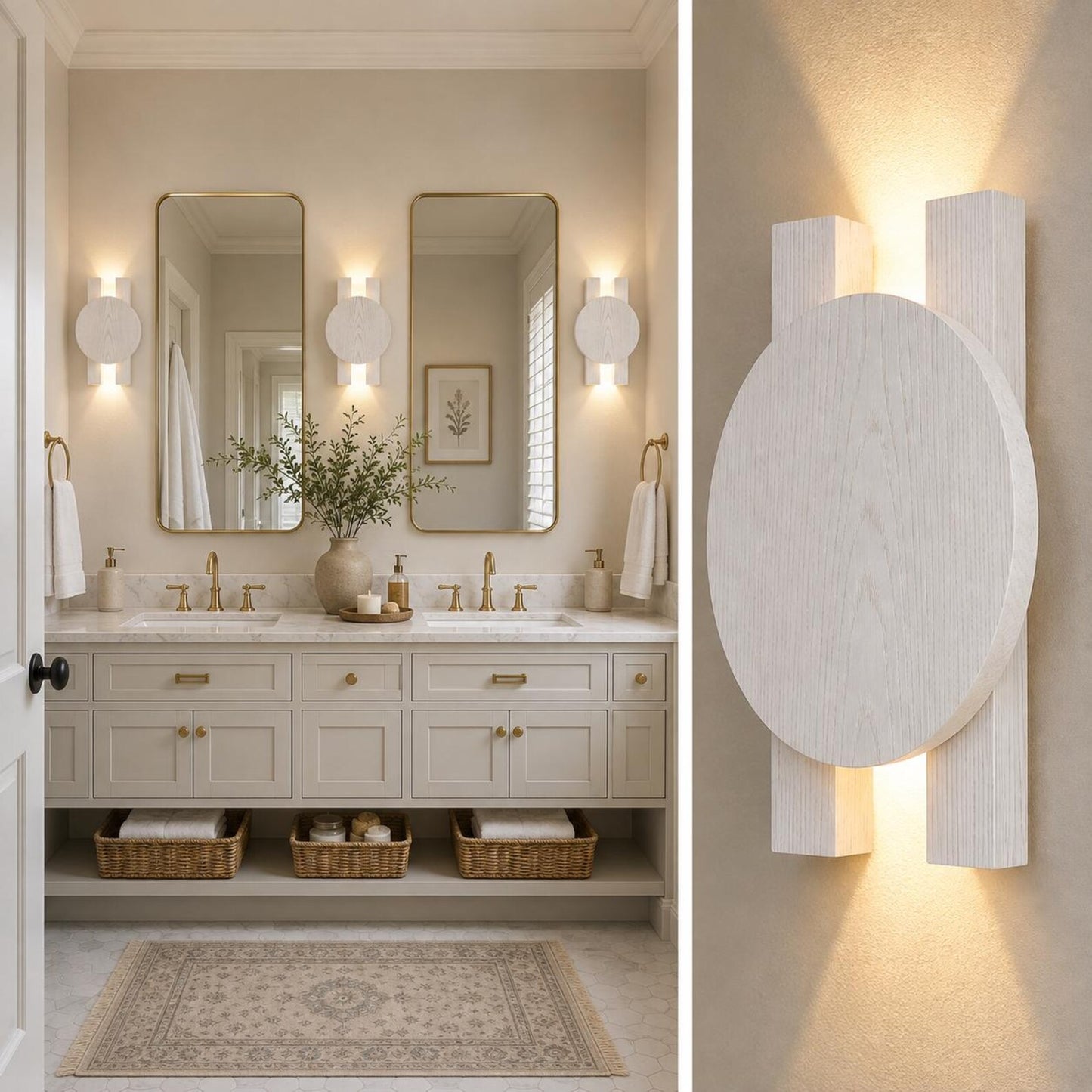 Ahşap Duvar Apliği, Modern LED Dekoratif Aydınlatma, Yuvarlak Ahşap Duvar Lambası