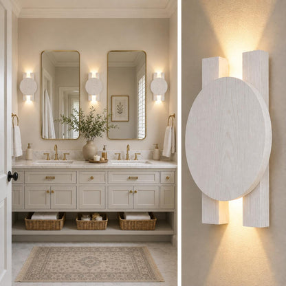 Ahşap Duvar Apliği, Modern LED Dekoratif Aydınlatma, Yuvarlak Ahşap Duvar Lambası