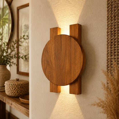 Ahşap Duvar Apliği, Modern LED Dekoratif Aydınlatma, Yuvarlak Ahşap Duvar Lambası