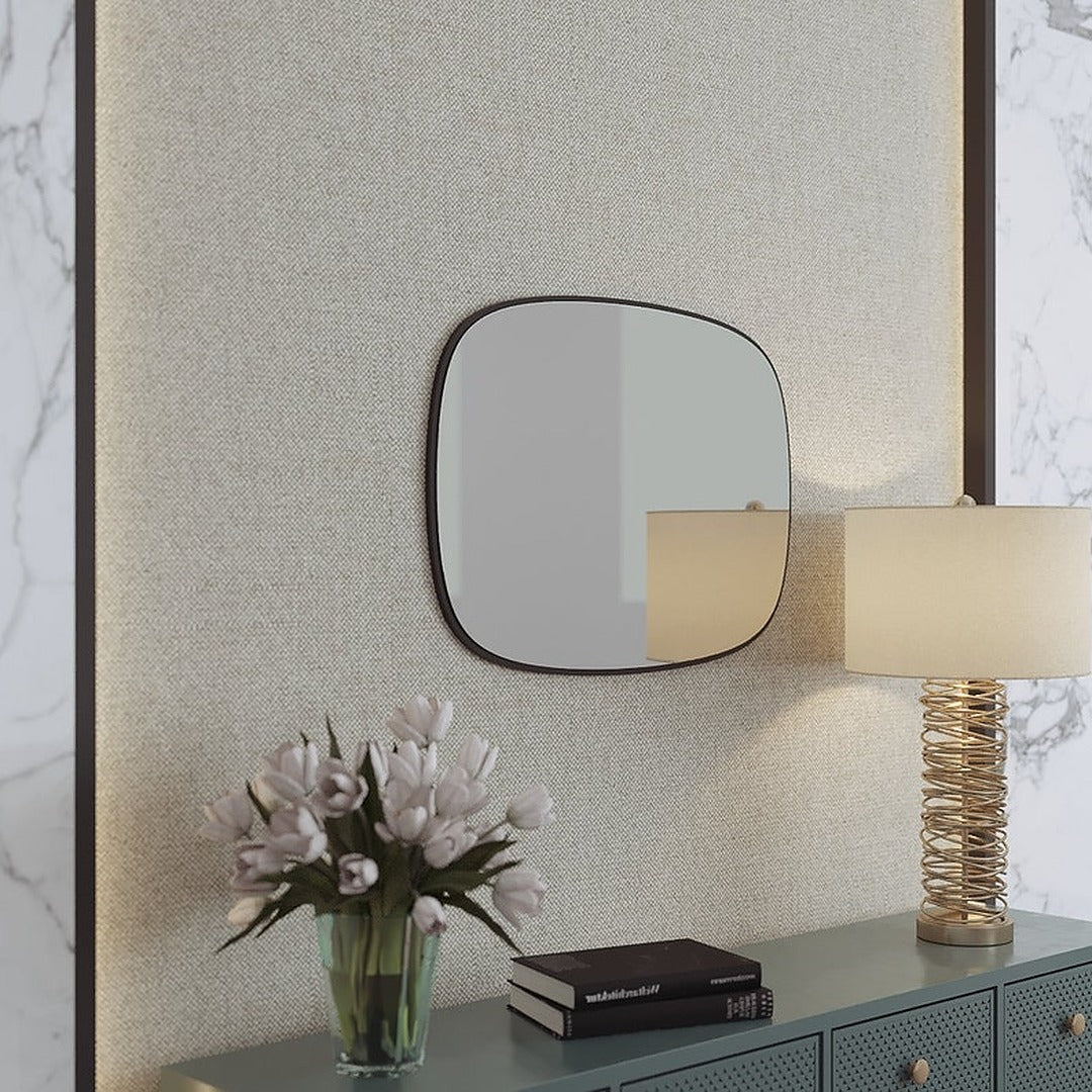 Modern Minimalist Kare Oval Duvar Aynası – Siyah Çerçeveli Banyo ve Salon Dekor Aynası