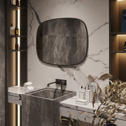 Modern Minimalist Kare Oval Duvar Aynası – Siyah Çerçeveli Banyo ve Salon Dekor Aynası