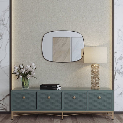 Modern Minimalist Kare Oval Duvar Aynası – Siyah Çerçeveli Banyo ve Salon Dekor Aynası