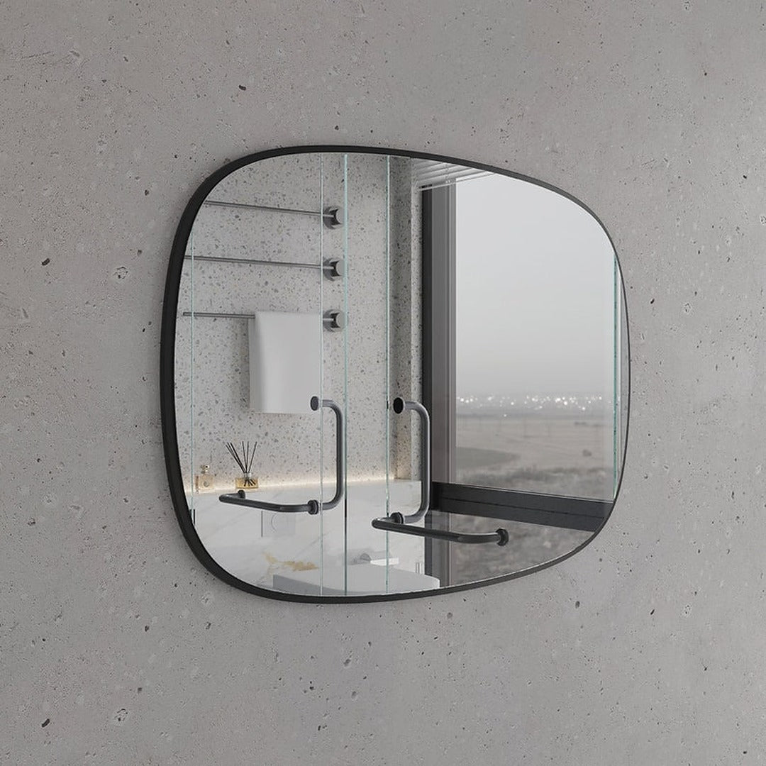 Modern Minimalist Kare Oval Duvar Aynası – Siyah Çerçeveli Banyo ve Salon Dekor Aynası