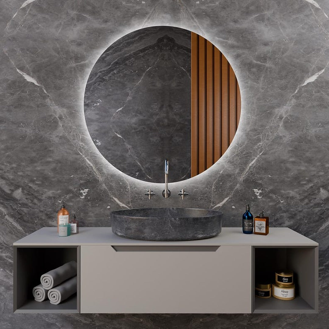 Yuvarlak LED Işıklı Banyo Aynası – Modern Aydınlatmalı Dekoratif Ayna | Mermer Duvar İçin Tasarım Ayna
