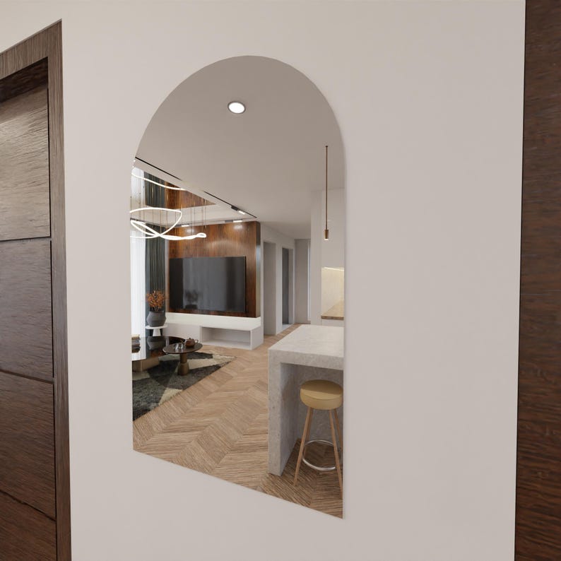 Modern LED Işıklı Kemer Banyo Aynası – Arkadan Aydınlatmalı Arch Ayna, Minimalist ve Şık Banyo Dekoru