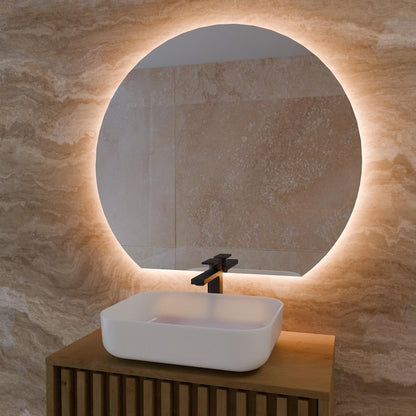 LED Işıklı Yuvarlak Banyo Aynası – Modern Arkadan Aydınlatmalı Ayna, Sıcak Işıklı Dekoratif Lavabo Aynası