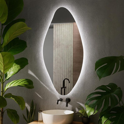 Modern Organik LED Banyo Aynası – Asimetrik Dekoratif Işıklı Ayna, Duvara Monte Tasarım