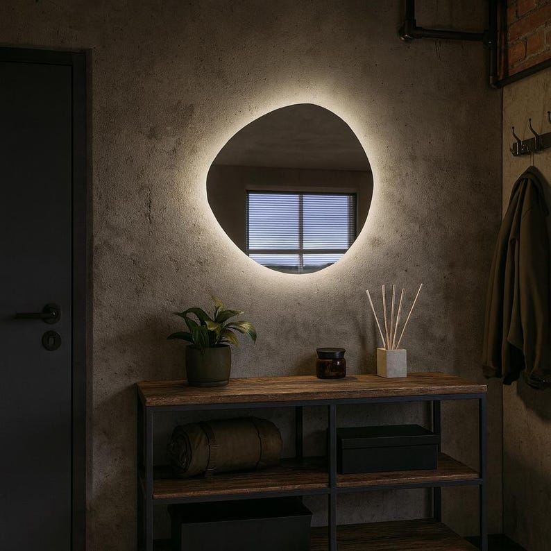 Organik Form LED Banyo Aynası – Modern Aydınlatmalı Dekoratif Ayna, Arkadan Işıklı Tasarım