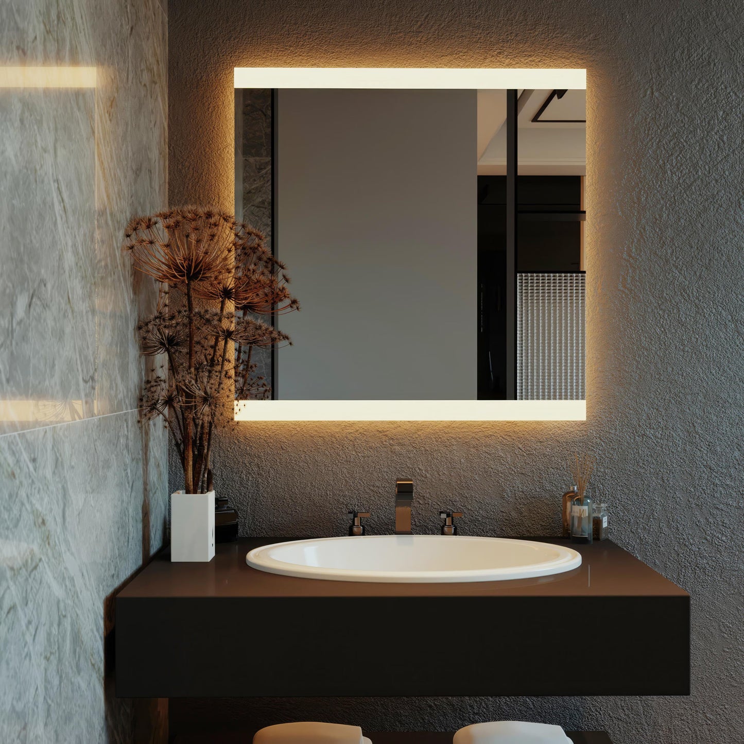 Kare LED Işıklı Ayna – Şık ve Minimal Tasarım Banyo Duvar Aynası