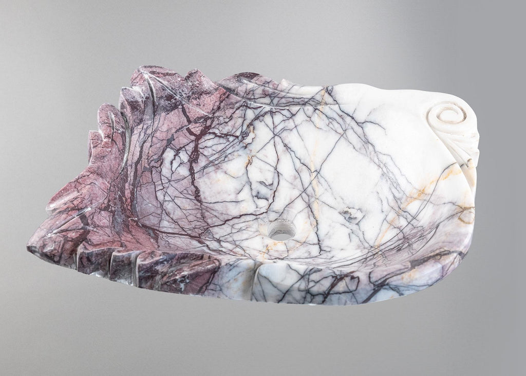 Lila White Marble Lavabo – El Oyması Lila Beyaz Mermer Banyo Lavabosu | L 55 × W 40 × H 14 cm