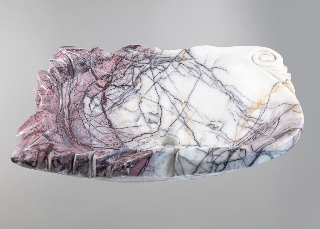 Lila White Marble Lavabo – El Oyması Lila Beyaz Mermer Banyo Lavabosu | L 55 × W 40 × H 14 cm