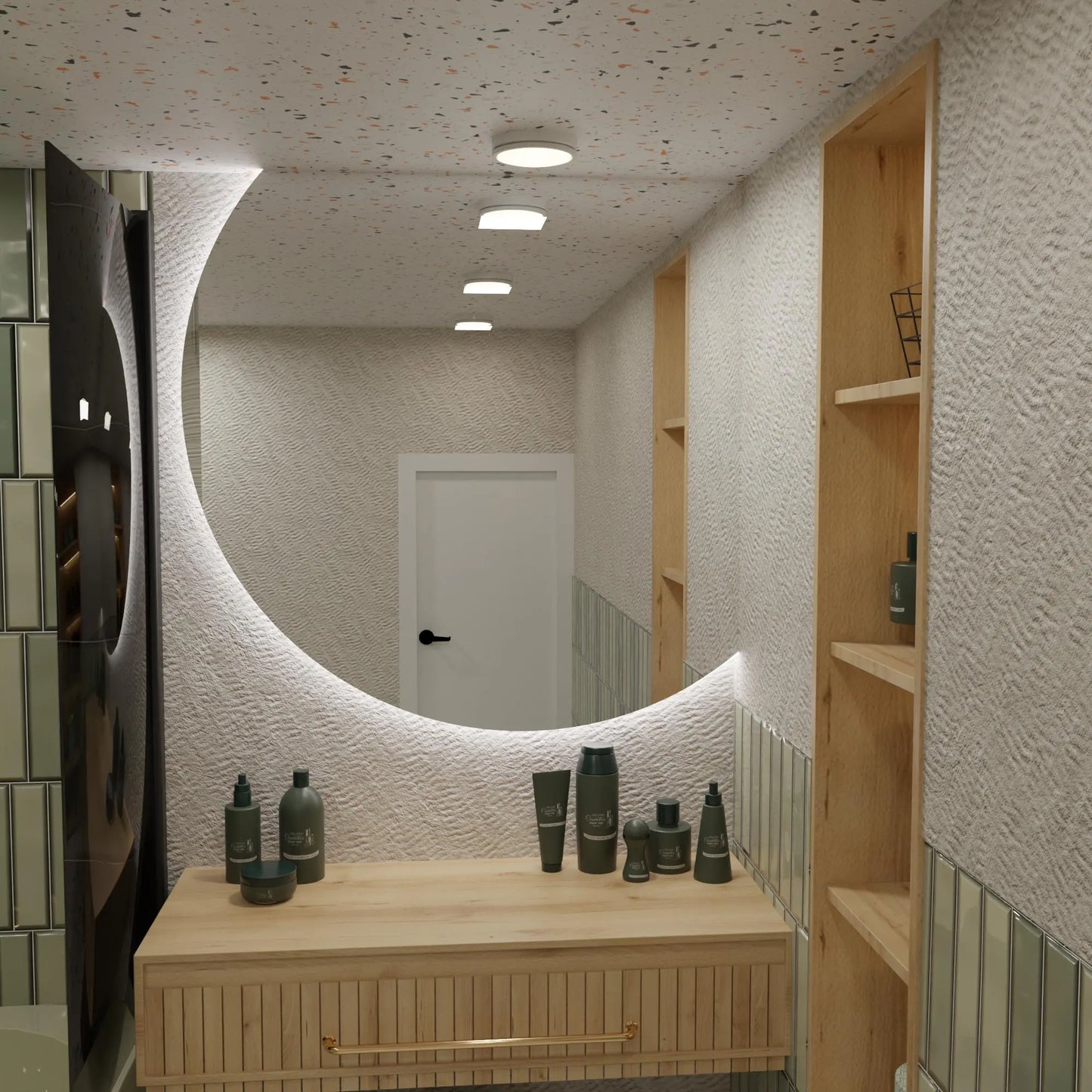 LED Aydınlatmalı Kavisli Ayna – Modern Dekoratif Banyo ve Duvar Aynası