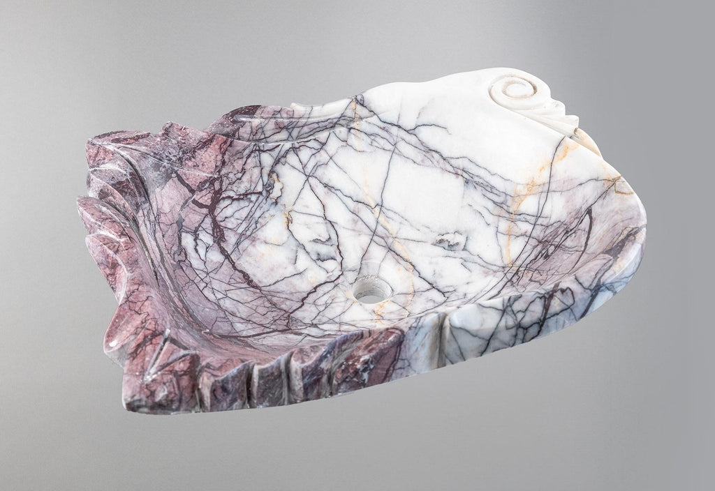 Lila White Marble Lavabo – El Oyması Lila Beyaz Mermer Banyo Lavabosu | L 55 × W 40 × H 14 cm