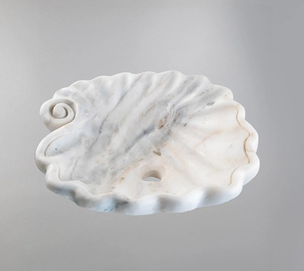 Beyaz Mermer Lavabo – Doğal Beyaz Mermer Tezgâh Üstü Banyo Lavabosu (L 45 × W 45 × H 15 cm)