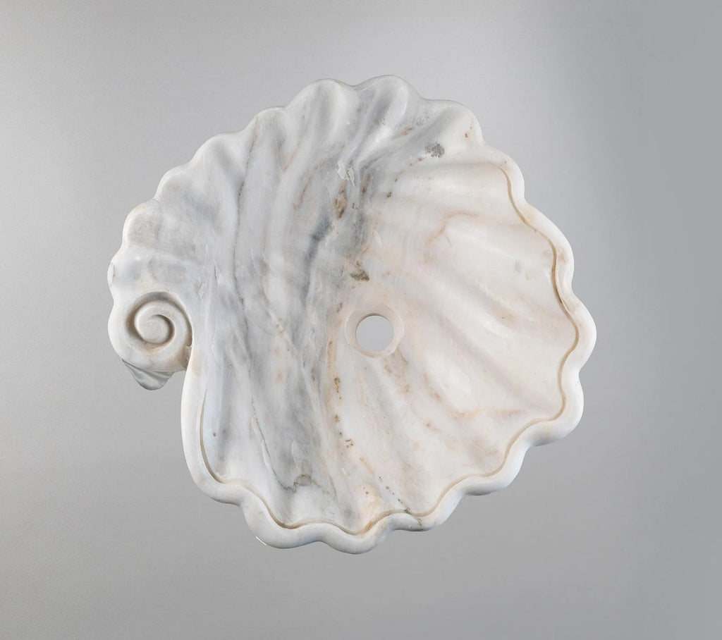 Beyaz Mermer Lavabo – Doğal Beyaz Mermer Tezgâh Üstü Banyo Lavabosu (L 45 × W 45 × H 15 cm)