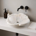 Beyaz Mermer Yaprak Desenli El Oyması Banyo Lavabo – Natural White Marble Sink