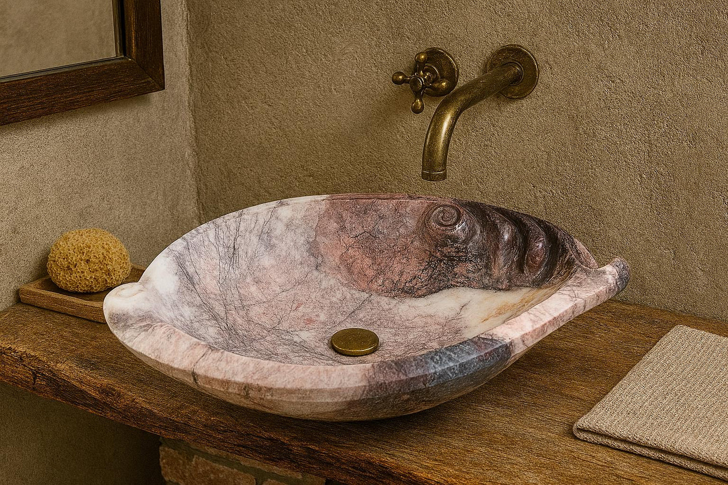 Rosso Levanto Marble Lavabo – Doğal Rosso Levanto Mermer Tezgâh Üstü Banyo Lavabosu (L 65 × W 40 × H 14 cm)