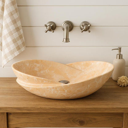 Rosso Verona Turuncu Mermer Lavabo – El Yapımı Doğal Taş Tezgâh Üstü Lavabo, Oval Lüks Mermer Banyo Lavabosu (40×55×14 cm)